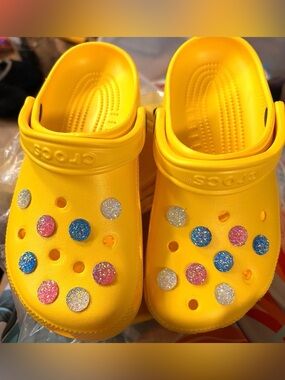 Yellow Crocs with Sparkle Charms